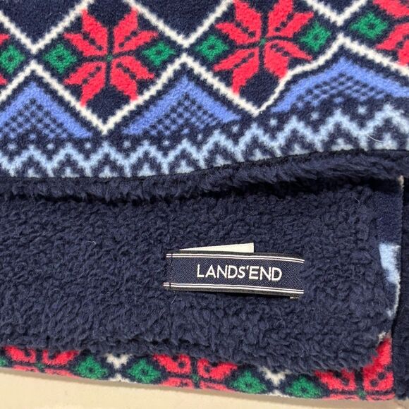 LANDS' END Women's Fleece Fair Isle Print Reindeer Snowflakes Scarf Gloves Set 7 - Picture 2 of 16